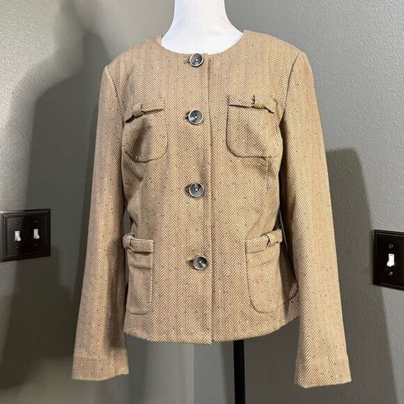 Cabi Penny Brown Herringbone Collarless Blazer Jacket #3170 - Picture 3 of 12